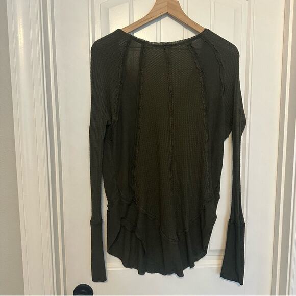 Free People Thermal Sweater Top Olive Green Boho Slouchy Grunge Size Small - Picture 4 of 7